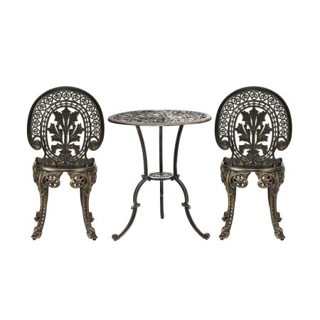 Outdoor Set 3pcs Chair Table Cast Aluminium Bronze