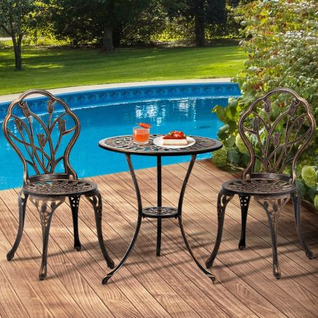 3PCS Bistro Outdoor Setting Chairs Table Bronze