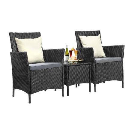 Outdoor Furniture Patio Chairs Table 3PCS Black