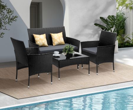 Outdoor Furniture 4PCS Set Chairs Table Wicker Black