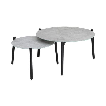 Outdoor Coffee Side Marble Table Set Grey 2PC