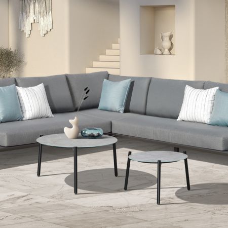 Outdoor Coffee Side Marble Table Set Grey 2PC
