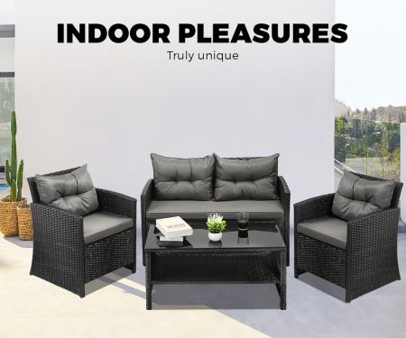 Outdoor Patio Set 4Piece Wicker Sofa Chair Table