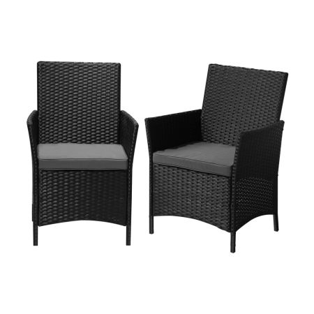 2X Outdoor Patio Chairs Rattan Black
