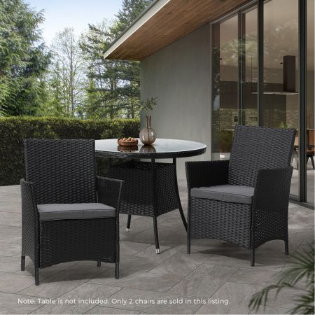 2X Outdoor Patio Chairs Rattan Black