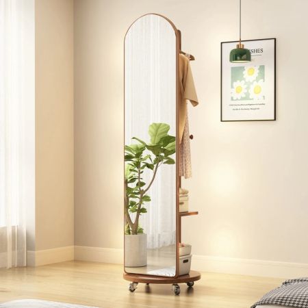  360° Rotating Full-Length Mirror Coat Rack with Shelf