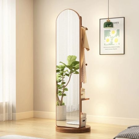  360° Rotating Full-Length Mirror Coat Rack with Shelf
