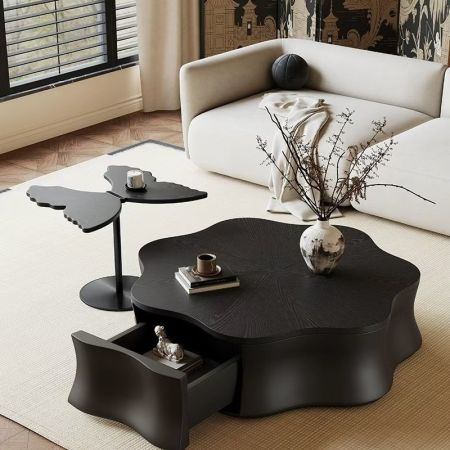 Lotus & Butterfly Coffee Table Set of 2 with Drawer