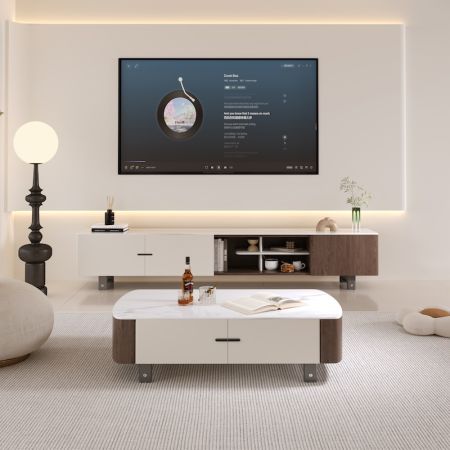 Stylish Tow-Tone Rectangular Coffee Table with Drawers