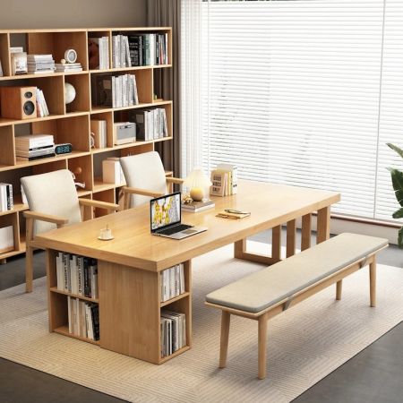 Nook Wooden Long Table with Storage Shelves