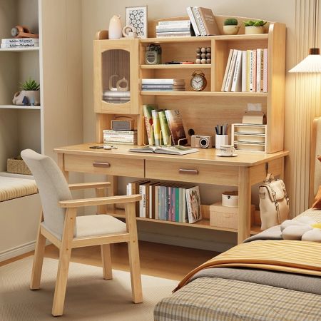 Nook Wooden Hutch Study Desk with Shelves and Drawers