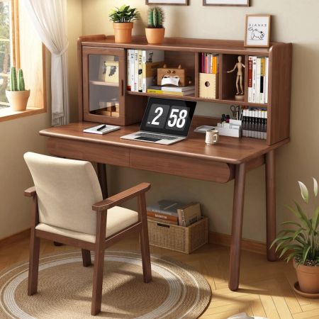 Haven Wooden Study Desk with Hutch Storage and Drawers