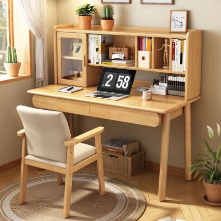 Haven Wooden Study Desk with Hutch Storage and Drawers