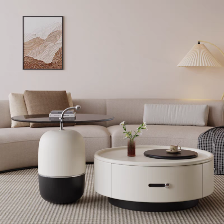 Modern Aura Nesting Round Coffee Table with Drawer Set of 2