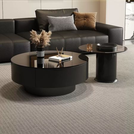 Modern Black Bull Round Coffee Table Set of 2