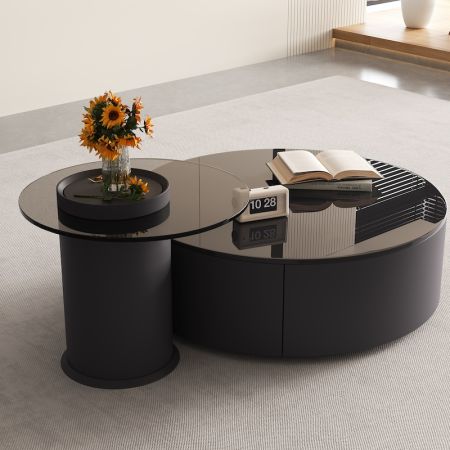 Modern Black Bull Round Coffee Table Set of 2