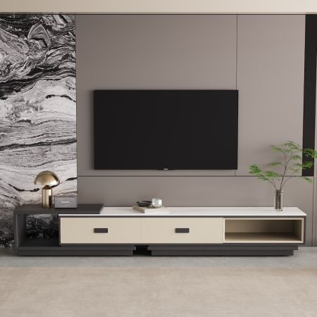 Modern Two-Tone Extendable Sintered Stone & Timber TV Stand/TV Unit with Storage