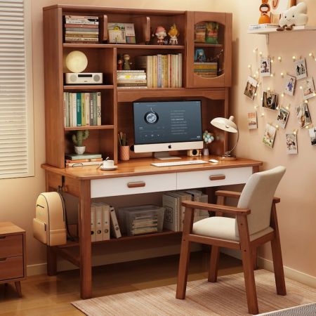 Nook Wooden Study Desk with Hutch Storage and Drawers