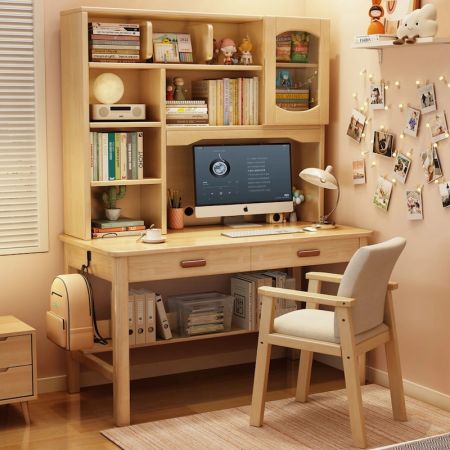 Nook Wooden Study Desk with Hutch Storage and Drawers