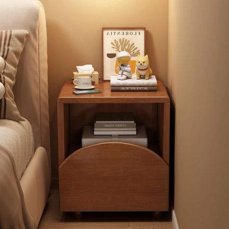 Rounded Solid Wood Bedside Table with Arched Drawer Front