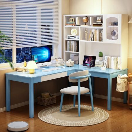 Nook Corner Study Desk with Storage Shelves