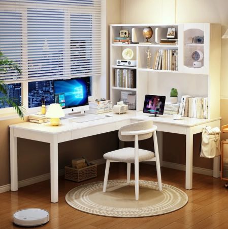 Nook Corner Study Desk with Storage Shelves