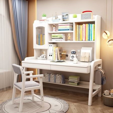Kids 3-Level Adjustable Growing Desk with Hutch Storage