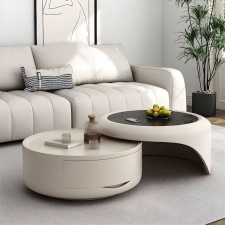 Modern Nesting Tempered Glass Coffee Table with Drawer Set of 2