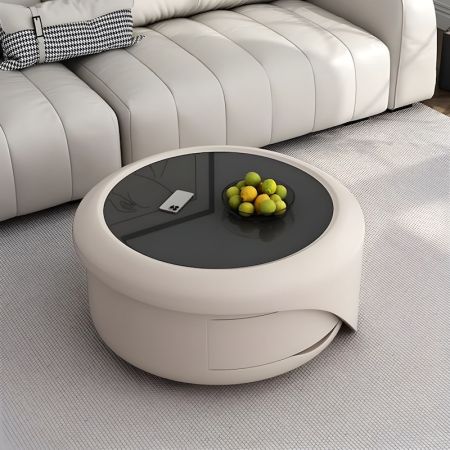 Modern Nesting Tempered Glass Coffee Table with Drawer Set of 2