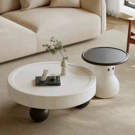 Modern Snowman Nesting Coffee Table with Drawer Set of 2