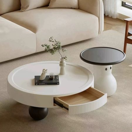 Modern Snowman Nesting Coffee Table with Drawer Set of 2