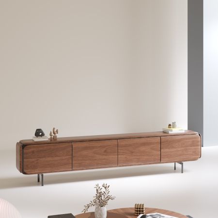 Contemporary Walnut Veneer Long TV Stand/TV Unit with Storage