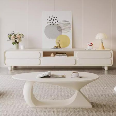 Oval Sintered Stone Coffee Table with Abstract Fiberglass Base