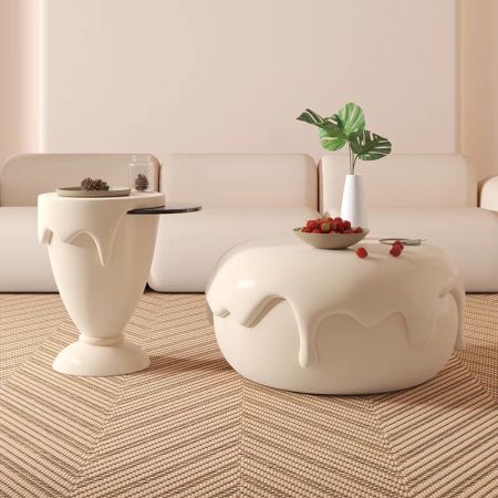 Modern Cake and Drink Fibre glass Round Coffee Table