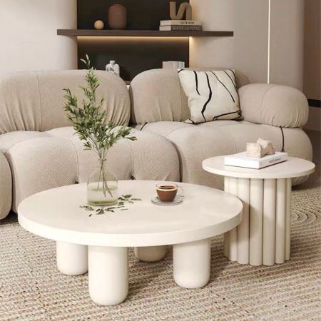 Minimalist Ash Wood Base Cheese Round Coffee Table