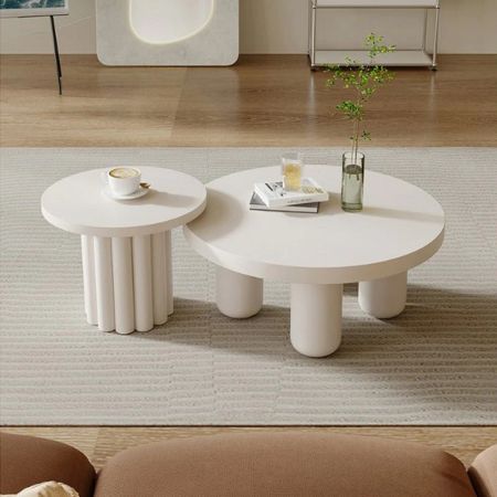 Minimalist Ash Wood Base Cheese Round Coffee Table