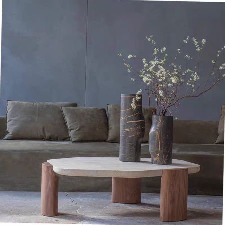 Vintage Style Ash Base Terrazzo Top Coffee Table