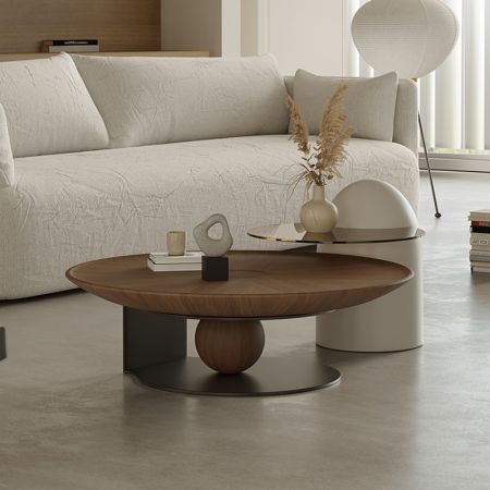 Luxury Walnut Veneer and Paint Varnished Round Coffee Table