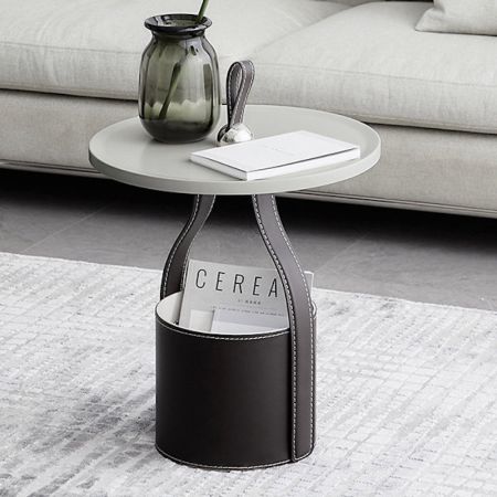 Minimalist Faux Leather Round Side Table Orange/Black/Grey