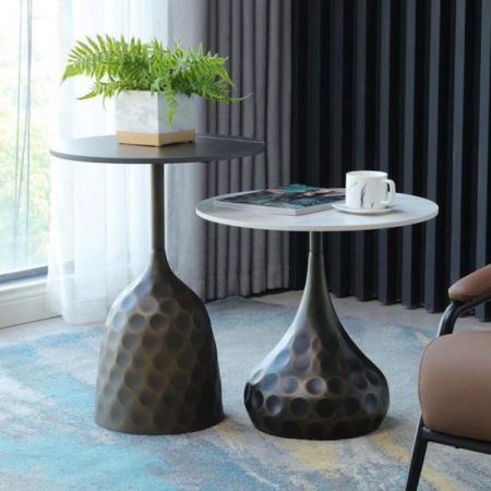 Vintage Bronze Metal Base Round Coffee Table Side Table