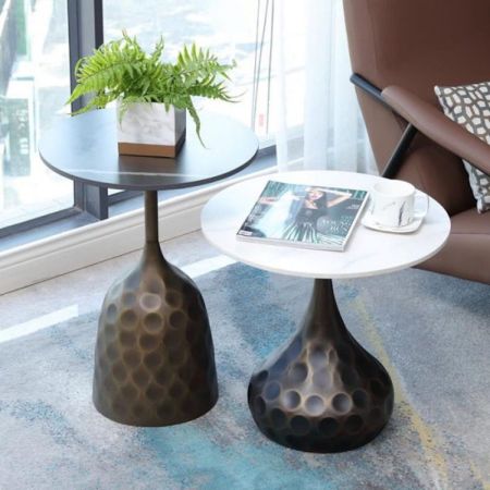 Vintage Bronze Metal Base Round Coffee Table Side Table