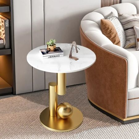 Geometric Base Sintered Stone Top Side Table 