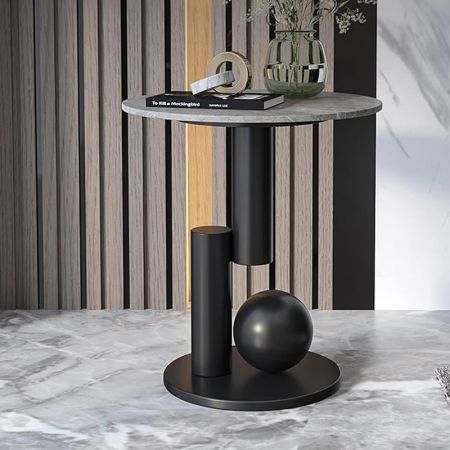 Geometric Base Sintered Stone Top Side Table 