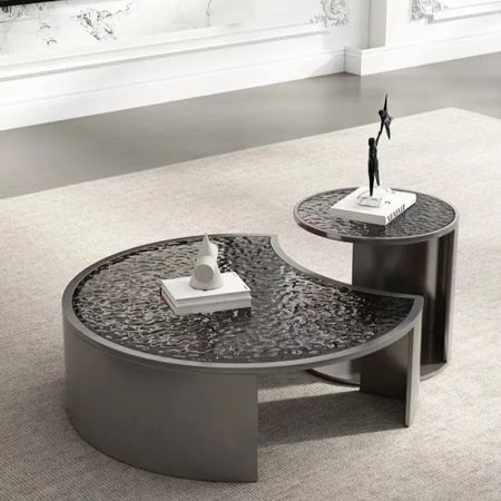 Modern Luxury Glam Italian Style Rose Gold Metal & Glass Round Coffee Table 