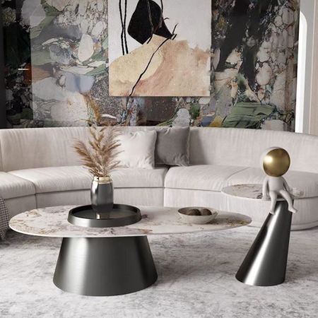 Italian Style Metal Conical Base Round Coffee Table Oval Coffee Table