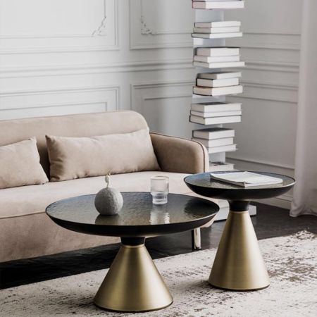 Plate Style Round Coffee Table Side Table Set of 2