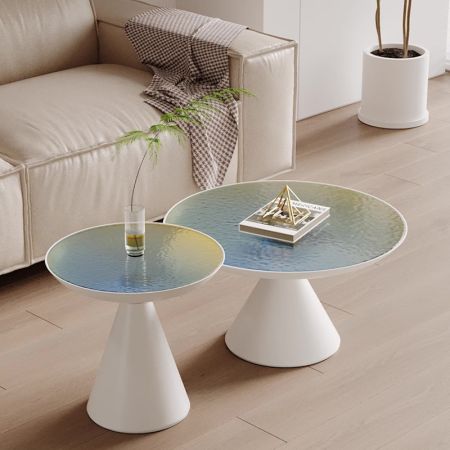 Plate Style Round Coffee Table Side Table Set of 2