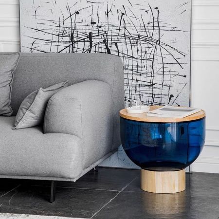Glass Drum Style Round Coffee Table Side Table
