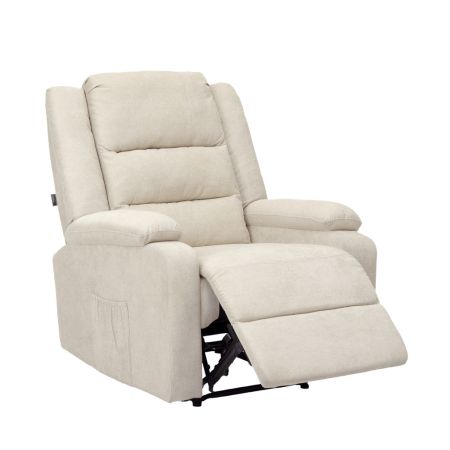 Recliner Chair Padded Lounge With Side Pocket Polyester Beige