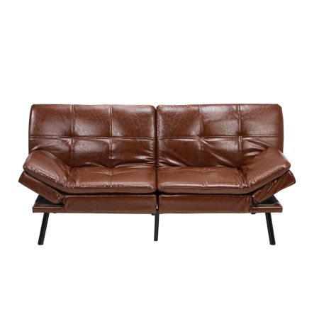 Sofa Bed 3-Seater Convertible Leather Brown